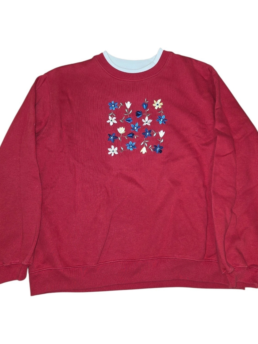 Vintage Classic Elements Floral Embroidered Sweatshirt Red Size Large